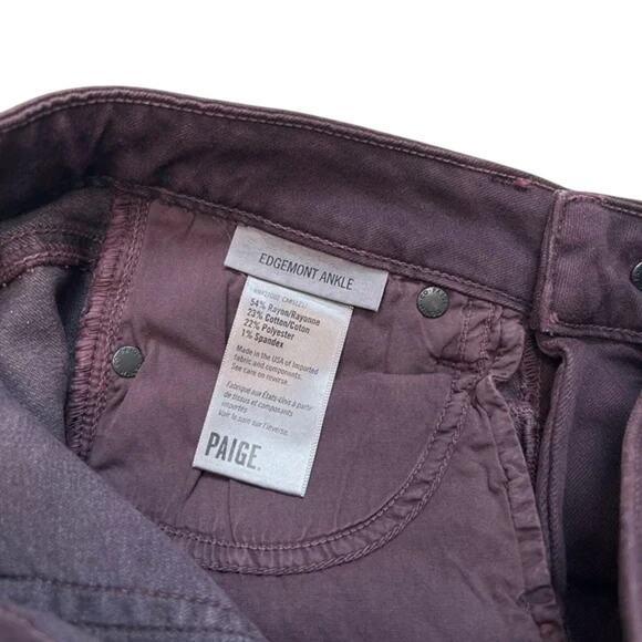Paige Edgemont Ankle Mid-Rise Skinny Jeans in Faded Mulberry Size 24 NWT $248 - Picture 6 of 6